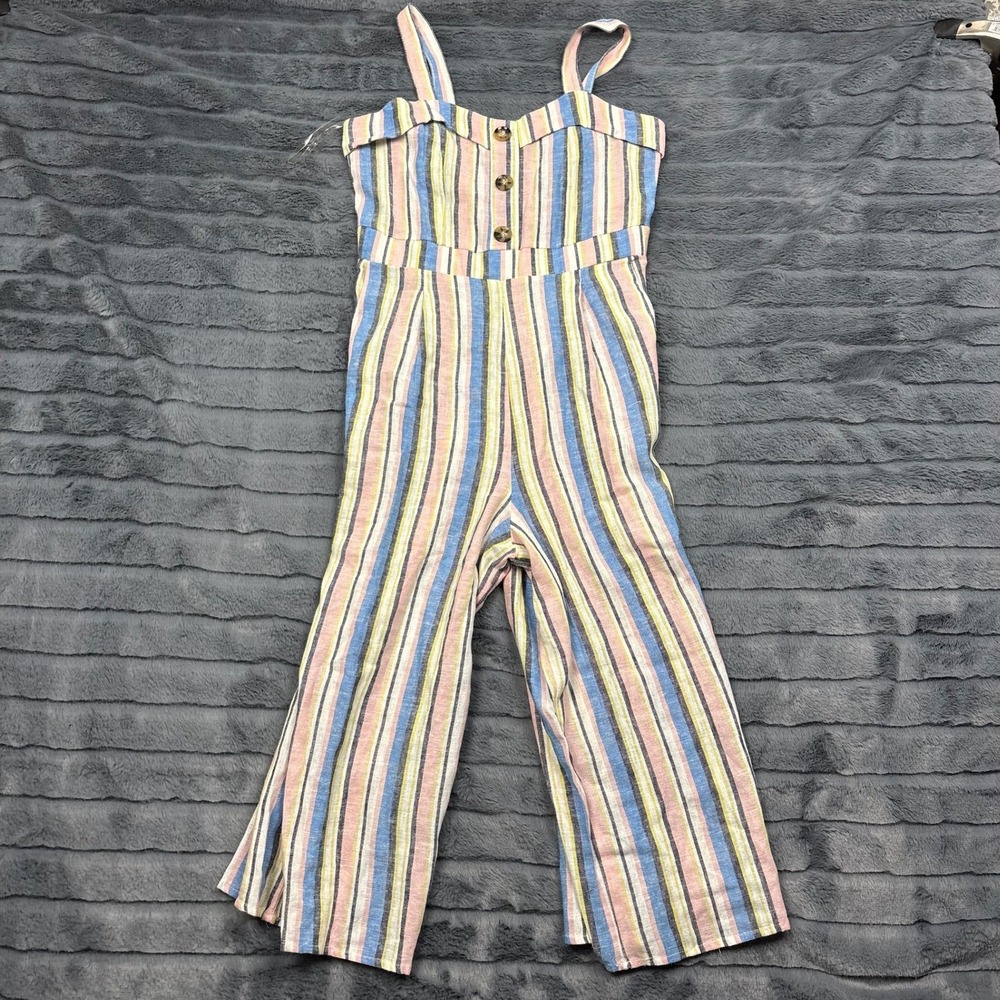 Xtraordinary Womens Striped Linen Blend Wide Leg Jumpsuit Multicolor Large